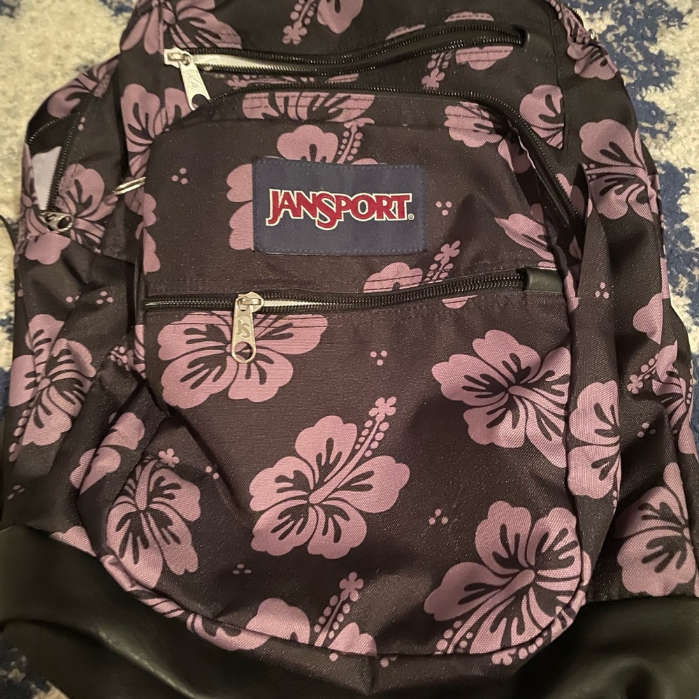 Jansport Luau Life 17” Black and Purple Floral Backpack - Picture 2 of 5